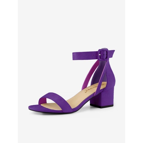 Allegra K Purple Block Heel Sandals Ankle Strap Party Dress Shoes‎ 8.5 NEW - Picture 1 of 11